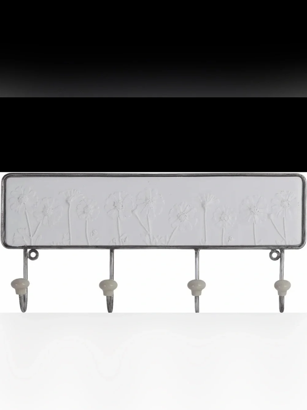 Source Unknown White & Cream Floral Ceramic Hook Rack